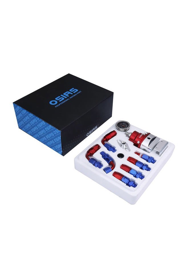 OSIAS Universal Adjustable Fuel Pressure Regulator Kit +160 Psi Pressure Gage AN6 Fitting Connectors Kit Red&Sliver … - Image 2