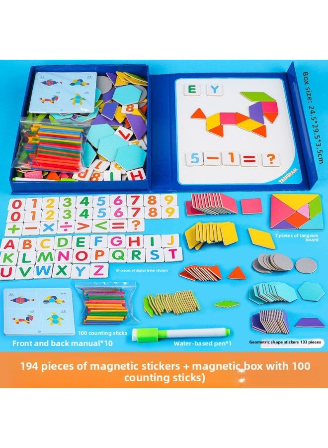 Children's Puzzle Puzzle Puzzle Puzzle Toy Montessori Early Education First Grade Primary School Magnetic Kindergarten Teaching Aids-Color:194 Magnetic Paste + Magnetic Box (including 100 Counting Bar) - Image 1