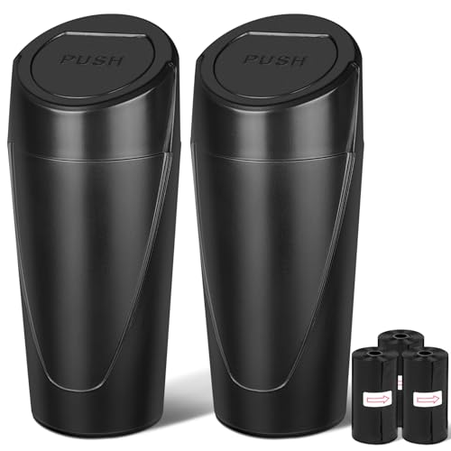 Kincown Car Trash Can 2 Packs Mini Car Trash Bin with Lid Leakproof Cup Holder Car Garbage Can with 60 Trash Bags Vehicle Front Back Seat Organizers and Storage for Car Home Office Black - Image 1