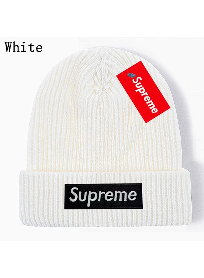 SUPREME Clean White Ribbed Knit Beanie with Dual Supreme Logos – Minimalist Streetwear Headwear 596Size