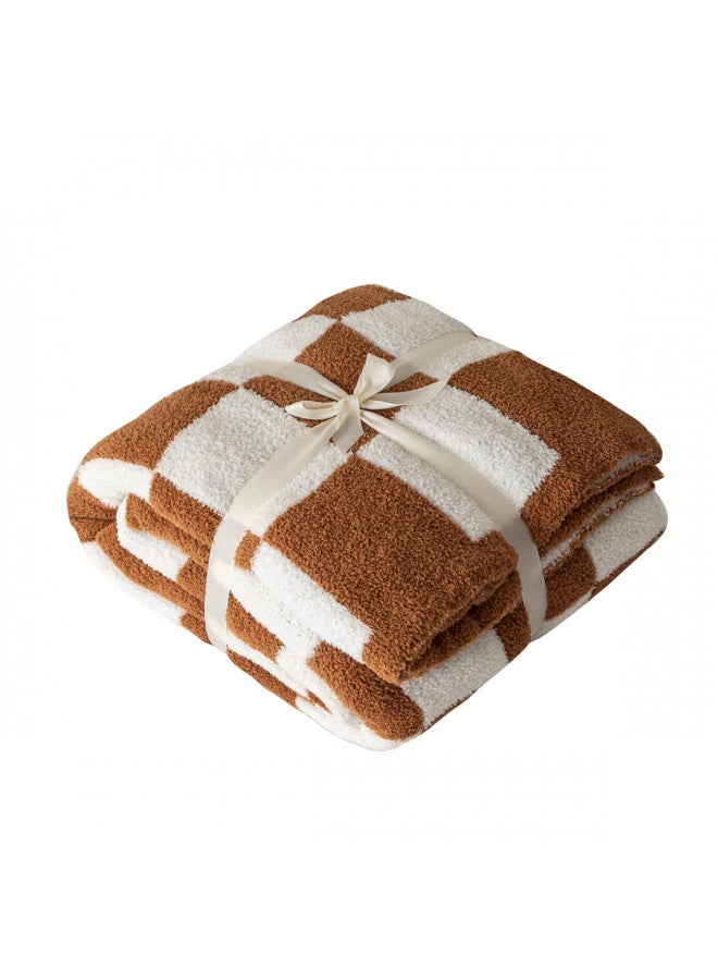 REPRECONF Ultra-Soft Buffalo Checkerboard Grid Fluffy Microfiber Knitted Throw Blanket Super Cozy Lightweight Checkered Bed Blanket for Sofa Couch Bed Khaki 51"X63" - Image 1