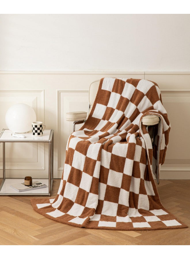 REPRECONF Ultra-Soft Buffalo Checkerboard Grid Fluffy Microfiber Knitted Throw Blanket Super Cozy Lightweight Checkered Bed Blanket for Sofa Couch Bed Khaki 51"X63" - Image 4