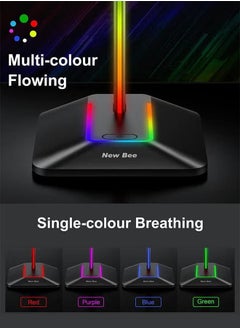 شو وو حامل سماعة رأس RGB مع منفذ شحن USB-C ومنفذ شحن USB واحد حامل سماعة رأس للألعاب مع 7 أوضاع إضاءة وقاعدة مطاطية مضادة للانزلاق مناسبة لجميع ملحقات سماعات الأذن باللون الأسود  - Image 4