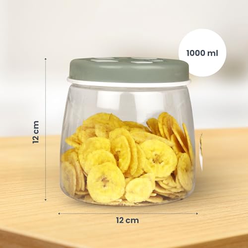 FLAIR Cubics Airtight Food Storage Containers Set of 3 (1000ml each) with Spoon - Green, BPA-Free, PET Plastic Jars, Space-Saving for Pantry, Snacks - Image 3