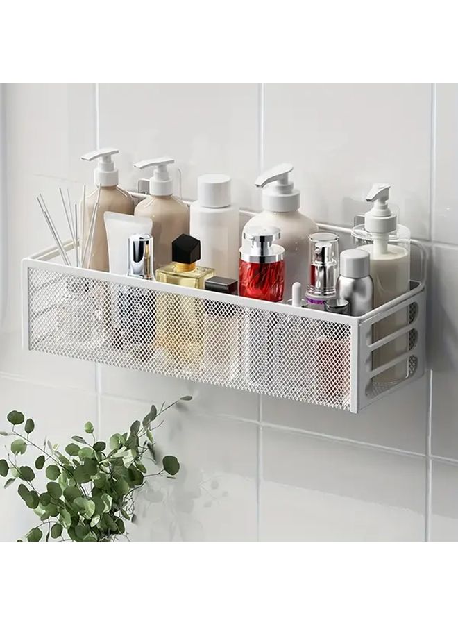 White Wall Mounted Metal Storage Rack With Drainage For Bathroom Kitchen - Image 1