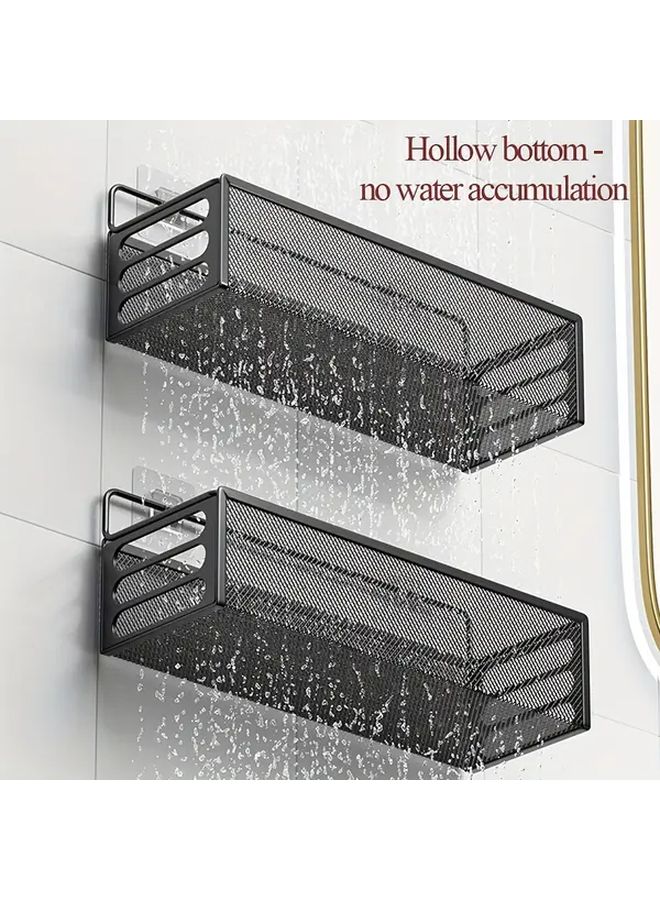 White Wall Mounted Metal Storage Rack With Drainage For Bathroom Kitchen - Image 2