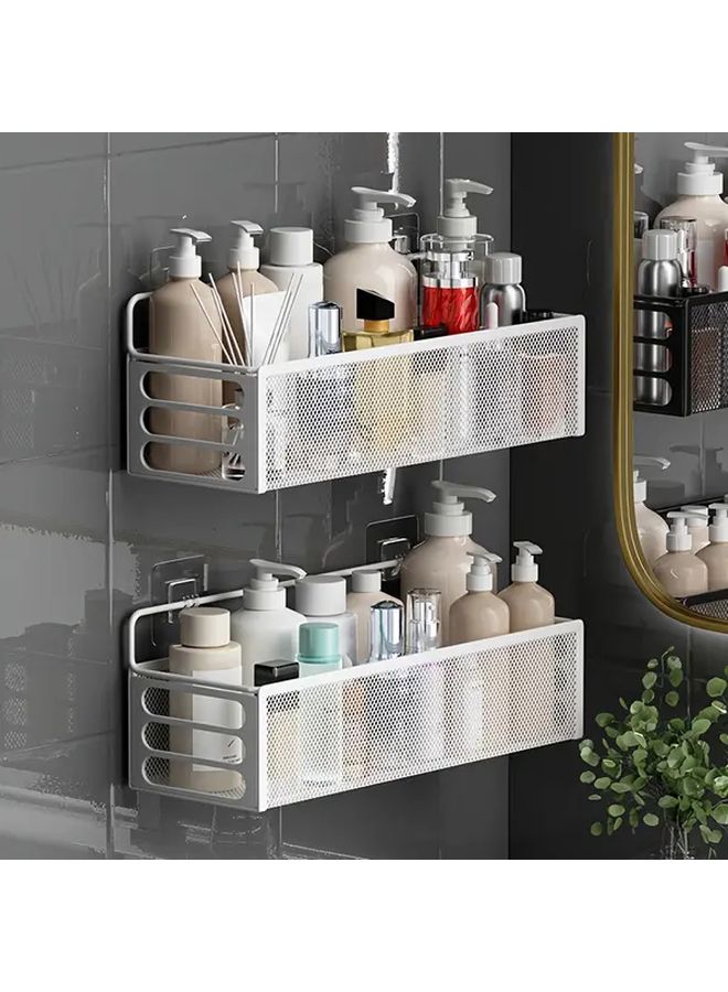White Wall Mounted Metal Storage Rack With Drainage For Bathroom Kitchen - Image 4