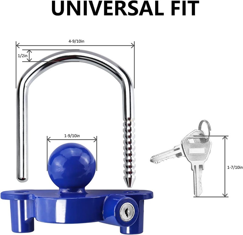 Funmit Trailer Lock Universal Coupler Ball Lock Fits 1-7/8", 2", and 2-5/16" Couplers, Boat Camper Accessories for Travel Trailers Adjustable Heavy-Duty Steel Hitch Lock Blue - Image 2