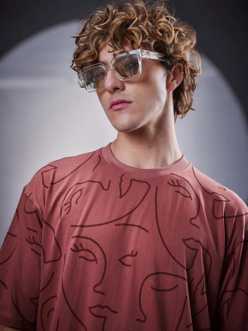 Maniac Maniac Mens Face Printed Round Neck Half Sleeve Onion Cotton T-Shirt