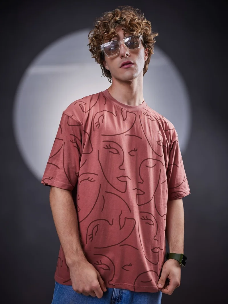 Maniac Maniac Mens Face Printed Round Neck Half Sleeve Onion Cotton T-Shirt