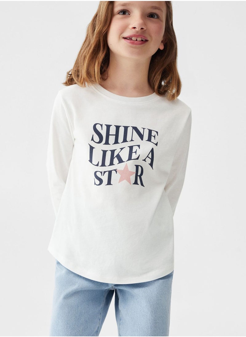 MANGO - Kids Text Print T-Shirt - Image 1