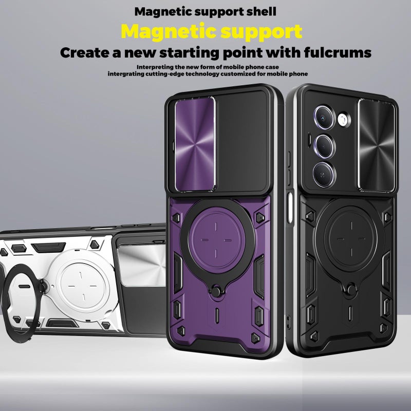 إيروريكس جراب هاتف Redmi 15 5G / 4G EU 171 مم CD Texture Sliding Camshield حامل مغناطيسي (أرجواني) - Image 3