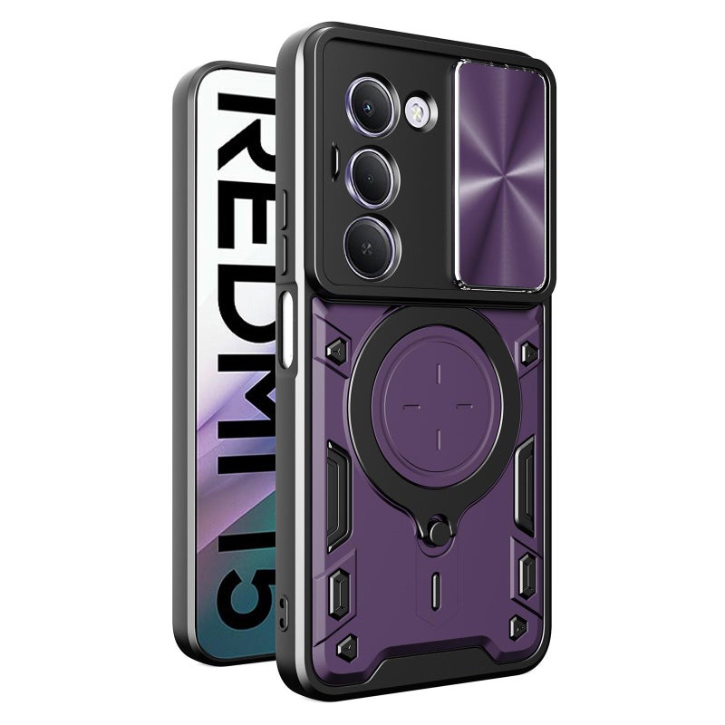 إيروريكس جراب هاتف Redmi 15 5G / 4G EU 171 مم CD Texture Sliding Camshield حامل مغناطيسي (أرجواني) - Image 1
