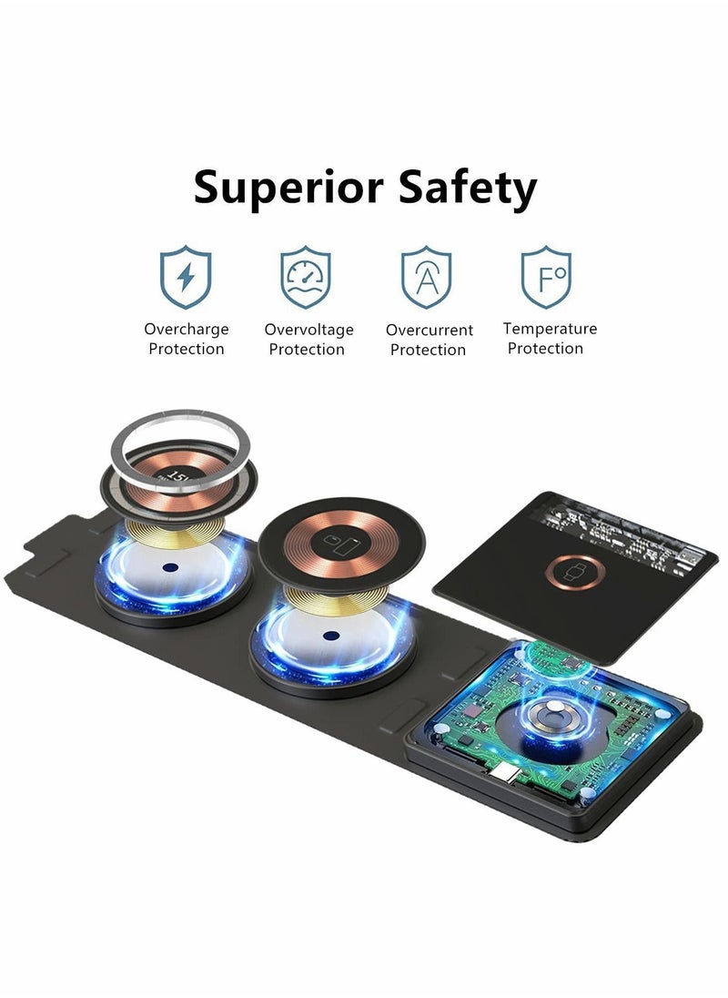 Y&D Fast Wireless Charger 15W, 3 in 1 Foldable Travel Magnetic Charger, Charging Pad Compatible with Mag-Safe for iPhone 14/13/12, Samsung Galaxy, Apple Watch  - Image 3