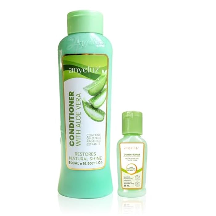 ANYELUZ Aloe Vera Argan Oil Conditioner Duo Pack, Full Size + Travel Bottle, Hydrating Nourishing Formula, Detangler for All Hair Types - Image 1