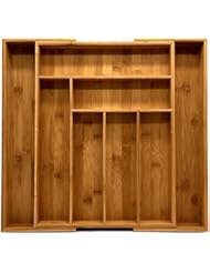 Utopia Kitchen Bamboo Cutlery & Knives Tool Tray - 8 Compartments - Expandable Organizer - Image 1