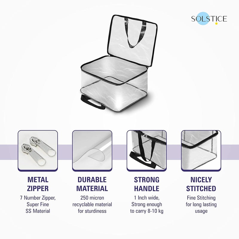SOLSTICE Pack Of 2 Transparent Storage Bag For Saree CoversClothesLehengaBlanketsBedsheetsToysDocsWardrobe OrganizerClear Storage Box BagPack Of2Plastic40x32x22 Cm - Image 3