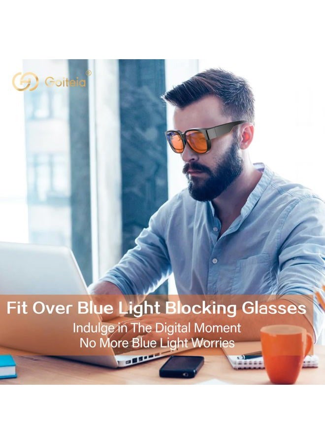 Goiteia Amber Orange Blue Light Blocking Fit over Large-Framed Glasses for Women Men,Blue Blocker Computer Glasses for Insomnia/Migraine/Light Sensitivity  - Image 2