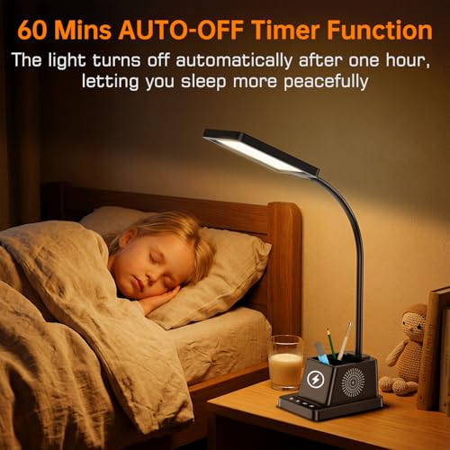 cozoo LED Desk Lamp for Home Office, 15W Bright Desk Light with Wireless Charger Pen Holder, Gooseneck Small Table Lamp for Bedroom, Study, Reading, Work, Task, Craft, College Dorm Room Accessories - Image 5