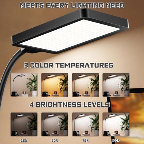cozoo LED Desk Lamp for Home Office, 15W Bright Desk Light with Wireless Charger Pen Holder, Gooseneck Small Table Lamp for Bedroom, Study, Reading, Work, Task, Craft, College Dorm Room Accessories - Image 2