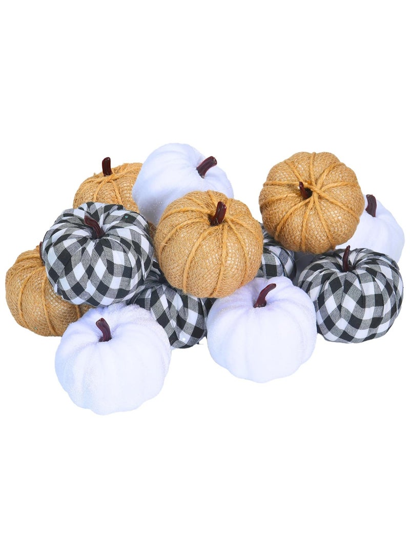 AUTOYSUR 12 Pcs Pumpkins Fake Harvest Velvet Pumpkin White Black Small Faux Fabric Foam Pumpkin for Fall Decor Wedding Thanksgiving Halloween Home Farmhouse Decoration - Image 1