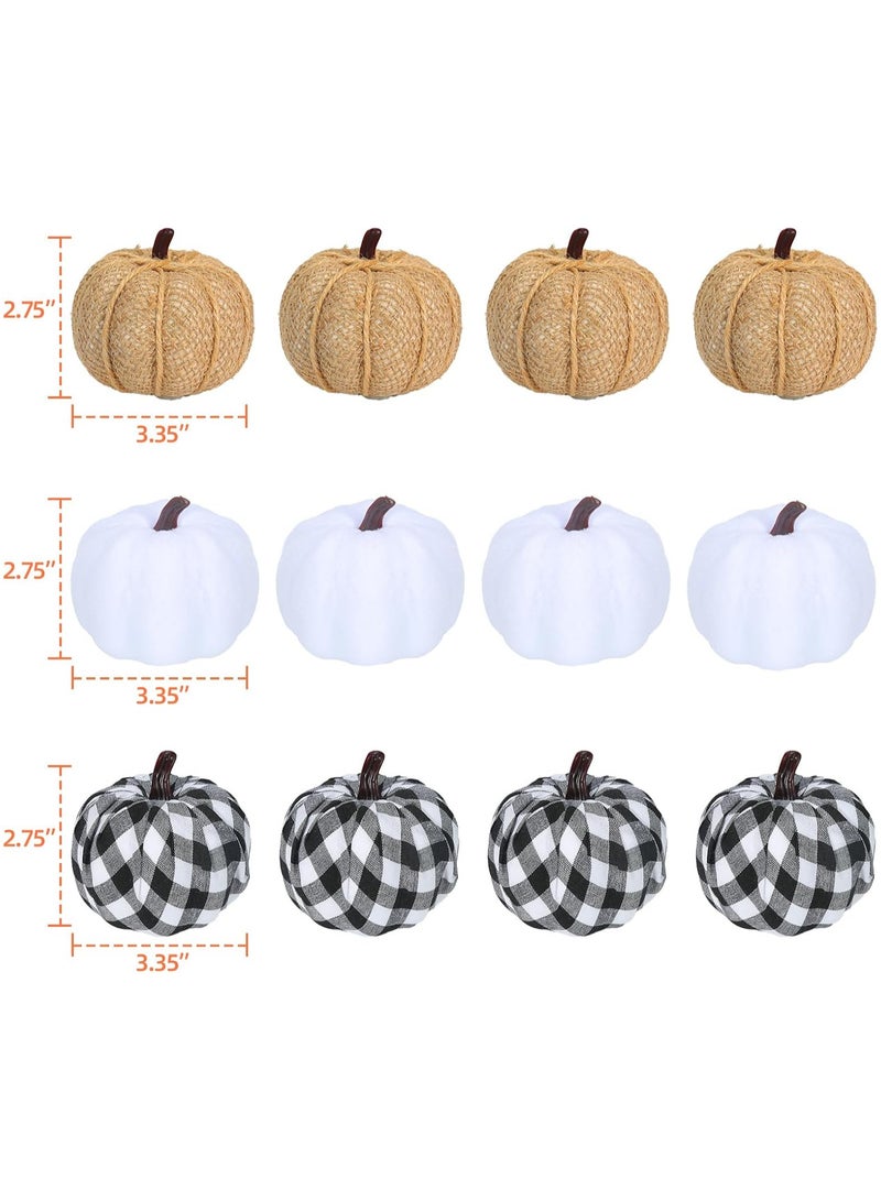 AUTOYSUR 12 Pcs Pumpkins Fake Harvest Velvet Pumpkin White Black Small Faux Fabric Foam Pumpkin for Fall Decor Wedding Thanksgiving Halloween Home Farmhouse Decoration - Image 2