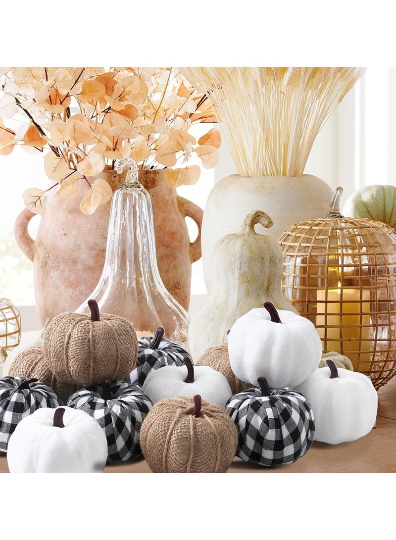 AUTOYSUR 12 Pcs Pumpkins Fake Harvest Velvet Pumpkin White Black Small Faux Fabric Foam Pumpkin for Fall Decor Wedding Thanksgiving Halloween Home Farmhouse Decoration - Image 4