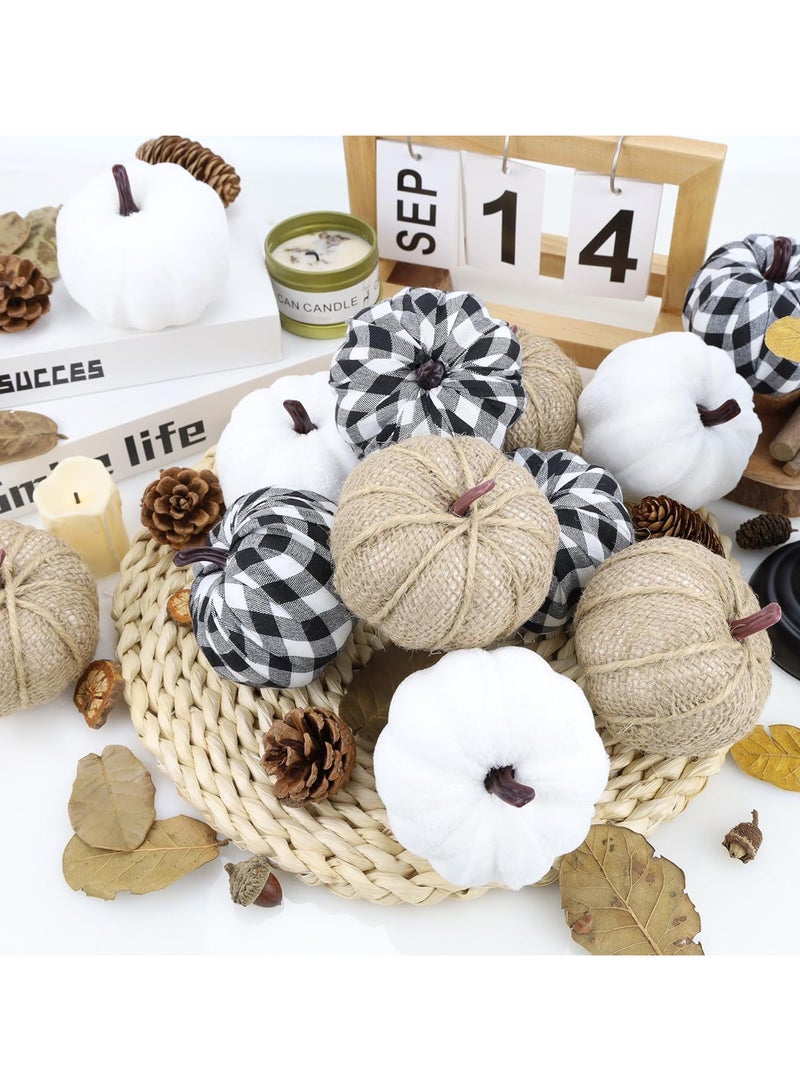 AUTOYSUR 12 Pcs Pumpkins Fake Harvest Velvet Pumpkin White Black Small Faux Fabric Foam Pumpkin for Fall Decor Wedding Thanksgiving Halloween Home Farmhouse Decoration - Image 5