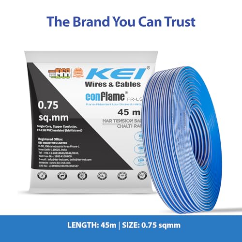 KEI CONFLAME FRLSH 0.75 sqmm 1 Core Copper Heat Resistant Flame Retardant Low Smoke & Halogen - Lead Free House Wire for Domestic & Industrial Electrical Wiring (Blue, 45 Meters) - Image 2