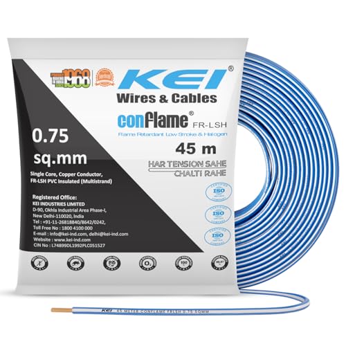 KEI CONFLAME FRLSH 0.75 sqmm 1 Core Copper Heat Resistant Flame Retardant Low Smoke & Halogen - Lead Free House Wire for Domestic & Industrial Electrical Wiring (Blue, 45 Meters) - Image 1