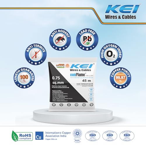 KEI CONFLAME FRLSH 0.75 sqmm 1 Core Copper Heat Resistant Flame Retardant Low Smoke & Halogen - Lead Free House Wire for Domestic & Industrial Electrical Wiring (Blue, 45 Meters) - Image 5