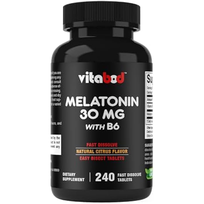 Vitabod Melatonin 30 mg with Vitamin B6 – 240 Fast Dissolve Tablets High-Potency Sleep Support – Drug-Free, Natural Citrus Flavor – Vegetarian, Non-GMO, Gluten-Free - Image 1