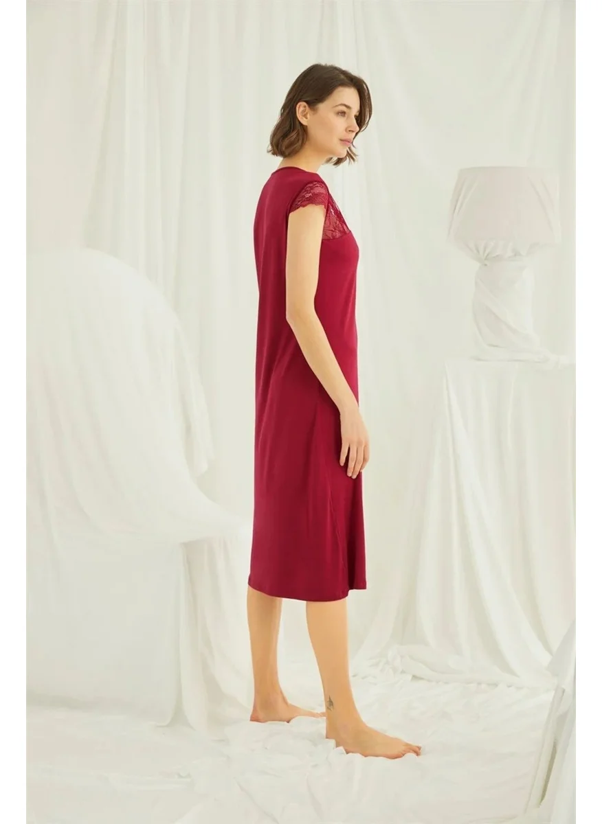موناميسي Women's Red Lace Buttoned Collar Nightgown 18481