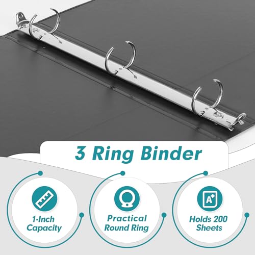 PANDRI 3 Ring Binder 1 Inch, PANDRI 12 Pack 1-Inch Binder Fits Letter Size 8.5'' x 11'' Paper, Versatile Binders for Office Home School, 2 Pockets, Black - Image 4