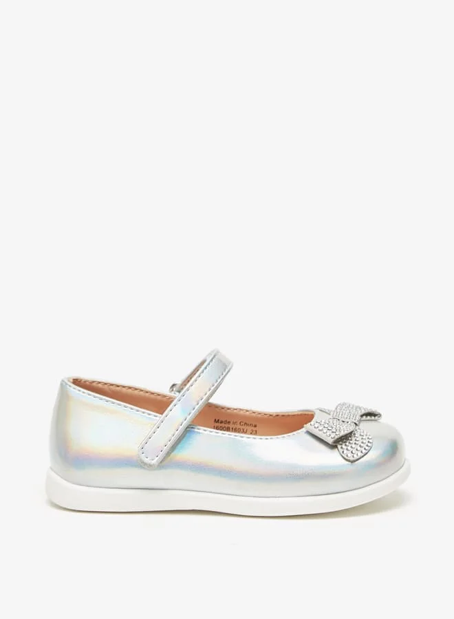 Barefeet Bow Accent Mary Jane Shoes with Hook and Loop Closure