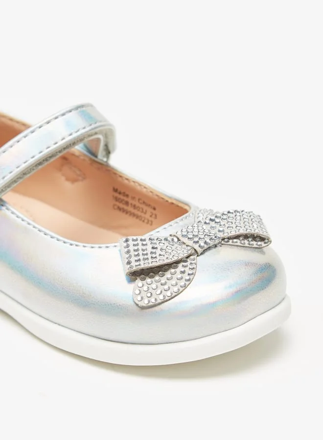 Barefeet Bow Accent Mary Jane Shoes with Hook and Loop Closure