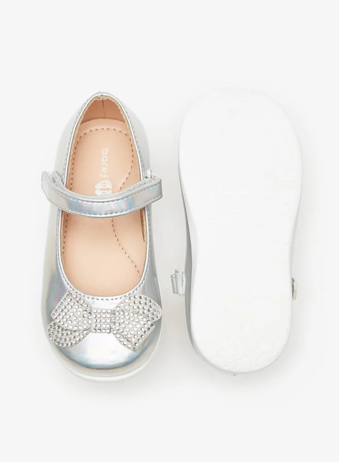 Barefeet Bow Accent Mary Jane Shoes with Hook and Loop Closure