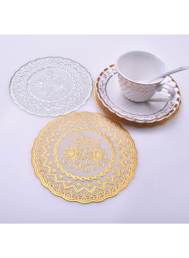 20cm European Style Foil Pvc Heat Insulation Round Cup Mat Vase Plate Tray Mat Hotel Decoration-Color:Golden Round Lotus-Specifications:20cm  - Image 5