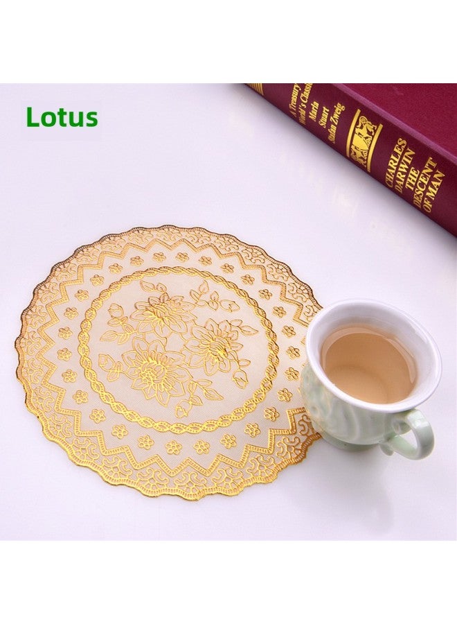 20cm European Style Foil Pvc Heat Insulation Round Cup Mat Vase Plate Tray Mat Hotel Decoration-Color:Golden Round Lotus-Specifications:20cm  - Image 1