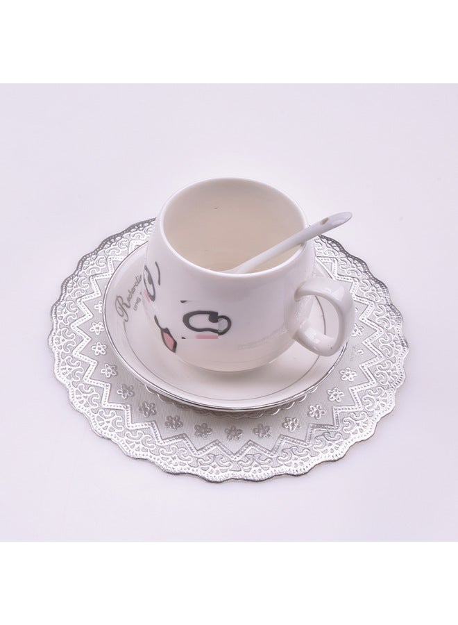 20cm European Style Foil Pvc Heat Insulation Round Cup Mat Vase Plate Tray Mat Hotel Decoration-Color:Golden Round Lotus-Specifications:20cm  - Image 4