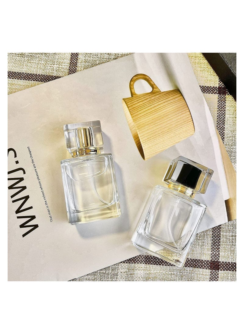 SYOSI - Spray Bottles, 2Pcs 50ml/1.69 Oz Square Empty Frosted Glass Spray Bottles Perfume Atomizer, Refillable Fine Mist Spray Empty Perfume Bottles, for Essential Oils, Makeup Toner Lotion (Transparent) - Image 1