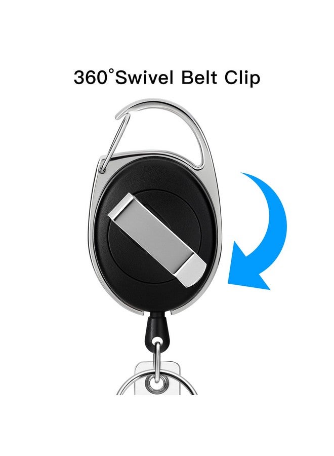 Soleebee 25'' Retractable Badge Reel With 360° Swivel Belt Clip And Key Ring, Heavy Duty Retractable Keychain Carabiner Id Badge Holder (Black) - Image 3