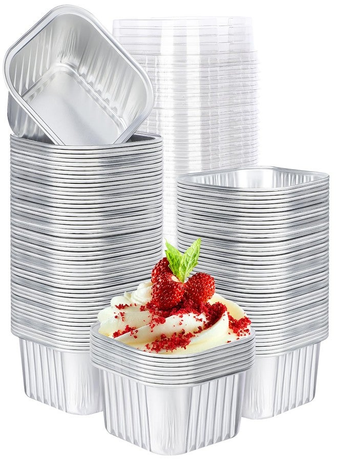 EUSOAR Disposable Ramekins with Lids, Silver 5oz 100pcs Creme Brulee Ramekin Disposable, Aluminum Foil Baking Cups,Creme Brulee Ramekins Muffin Square Cupcake Cups Pans with Lid - Image 1