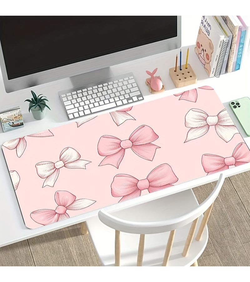 Large Sized 30x60cm Esports Gaming Mouse Pad With Repeating Pink Bow Pattern Non Slip Washable Rubber Base Oversized Desk Mat Office Desk Accessory Computer Decor Desktop Decoration - Image 4