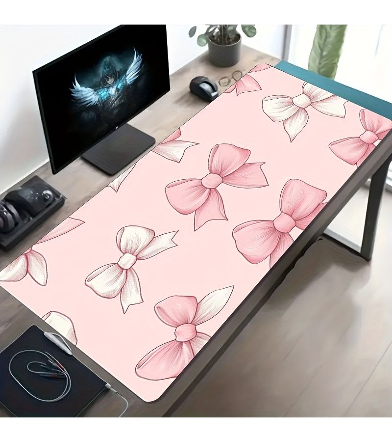 Large Sized 30x60cm Esports Gaming Mouse Pad With Repeating Pink Bow Pattern Non Slip Washable Rubber Base Oversized Desk Mat Office Desk Accessory Computer Decor Desktop Decoration - Image 1