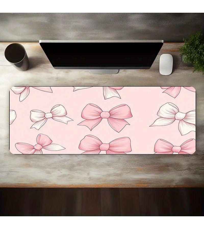 Large Sized 30x60cm Esports Gaming Mouse Pad With Repeating Pink Bow Pattern Non Slip Washable Rubber Base Oversized Desk Mat Office Desk Accessory Computer Decor Desktop Decoration - Image 2