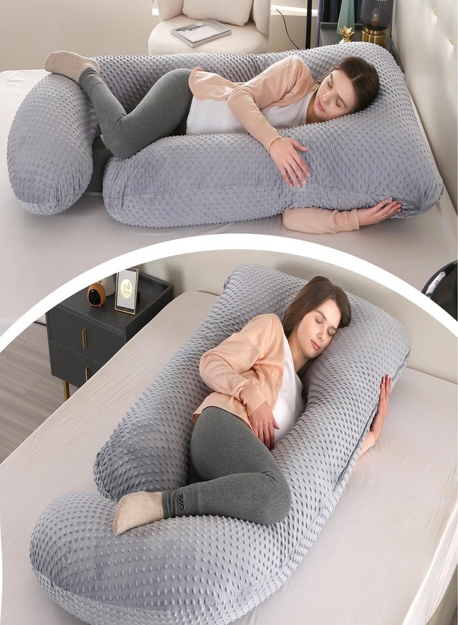 Elover Pregnancy Pillow Full Body 57 Inch Maternity Pillow with Removable Washable Cover Sleep Support for Legs, Back, Neck,HIPS, Belly for Pregnent Women,Black Grey Velvet Cover - Image 3