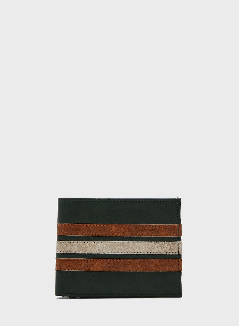 Stripes Detail Bi Fold Wallet