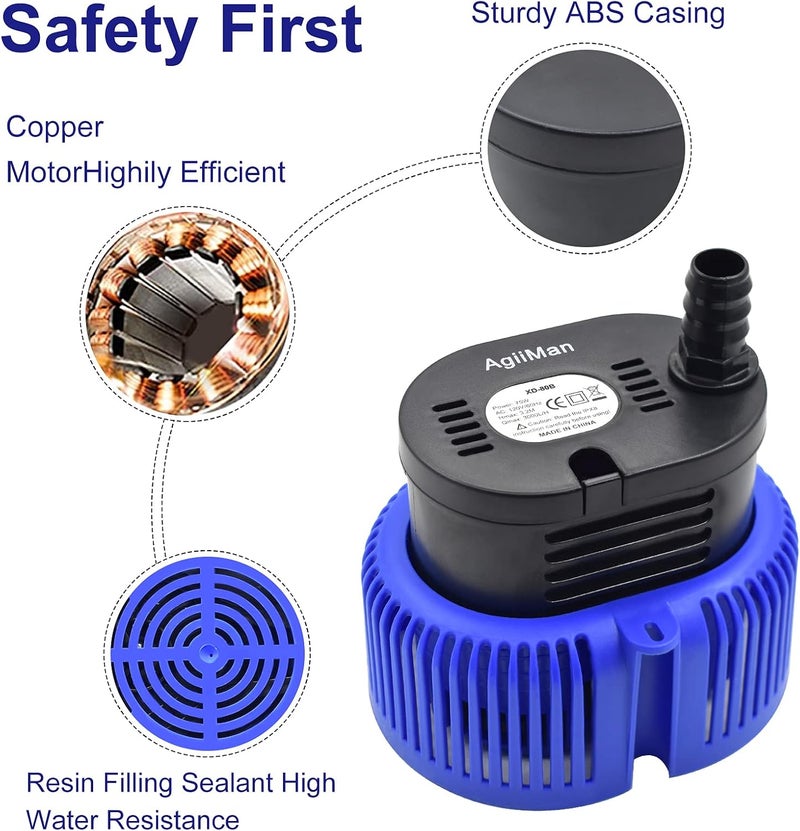 AgiiMan Pool Cover Pump Above Ground - Submersible Swimming Sump Inground Pump, Water Removal with 16' Drainage Hose and 25 Feet Power Cord, 850 GPH, 3 Adapters - Image 2