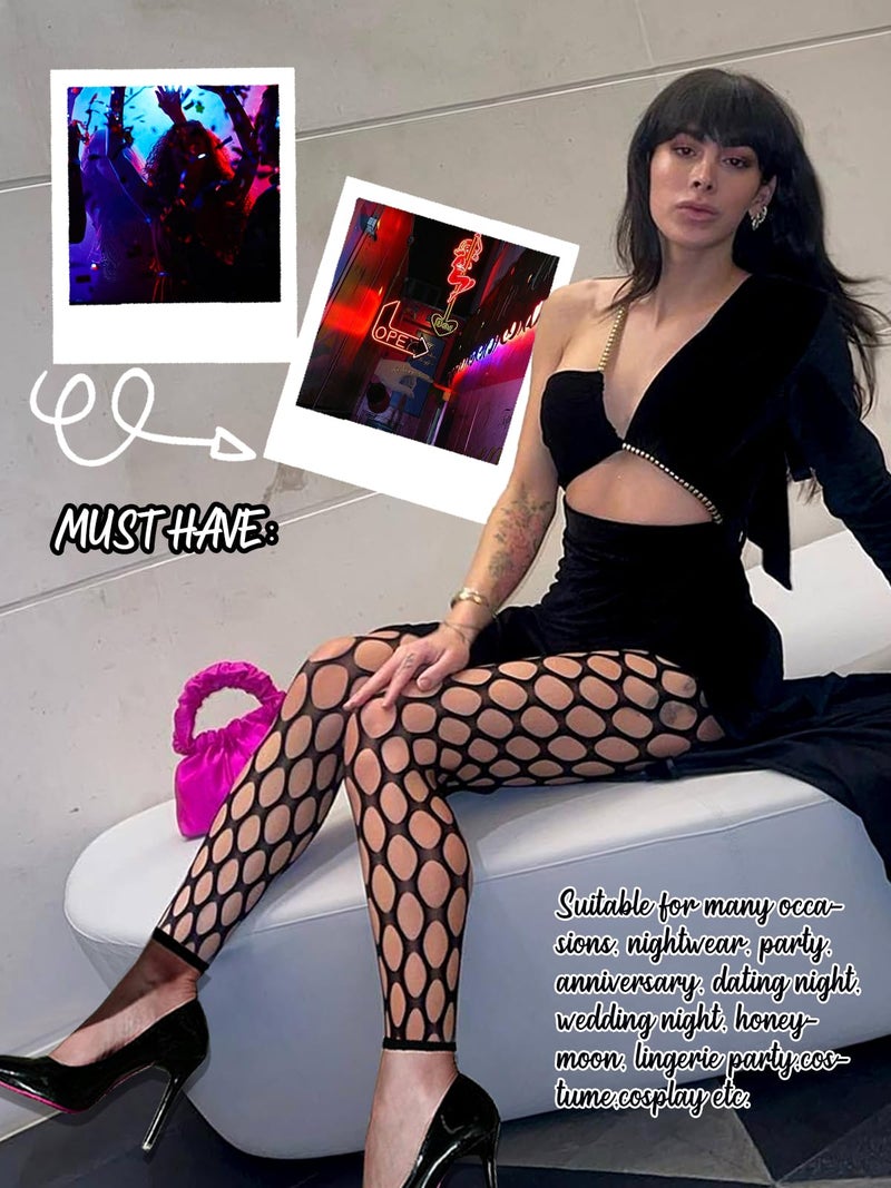 Buitifo Women Sexy Tights Fishnet Opening Leggings Stripe Pantihose Lingerie Pants (BlacKDADO,One Size) - Image 4
